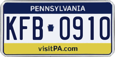 PA license plate KFB0910
