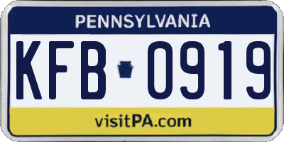 PA license plate KFB0919
