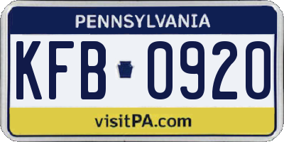 PA license plate KFB0920