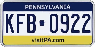 PA license plate KFB0922