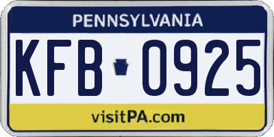PA license plate KFB0925