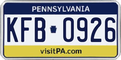 PA license plate KFB0926