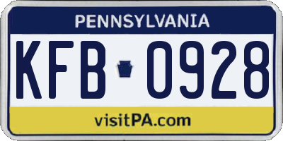 PA license plate KFB0928