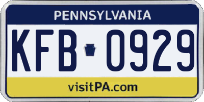 PA license plate KFB0929