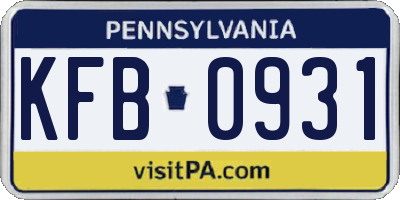 PA license plate KFB0931