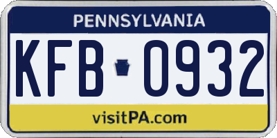 PA license plate KFB0932