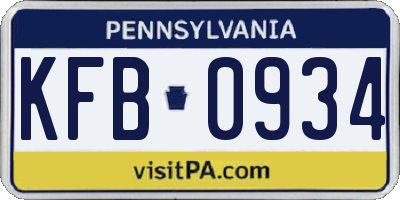 PA license plate KFB0934