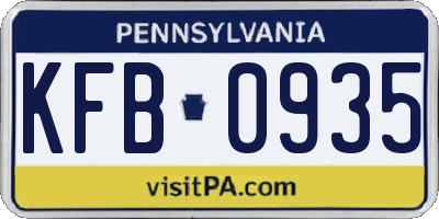 PA license plate KFB0935