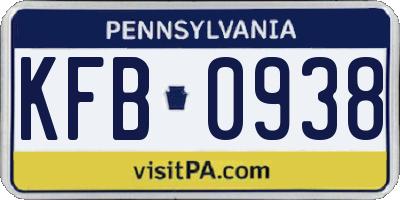 PA license plate KFB0938