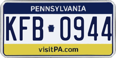 PA license plate KFB0944
