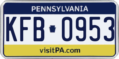 PA license plate KFB0953