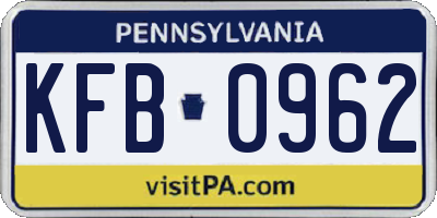 PA license plate KFB0962