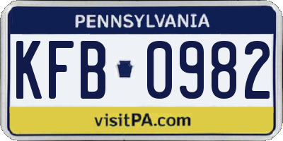 PA license plate KFB0982