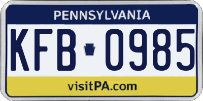 PA license plate KFB0985