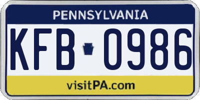 PA license plate KFB0986