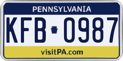 PA license plate KFB0987