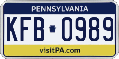 PA license plate KFB0989