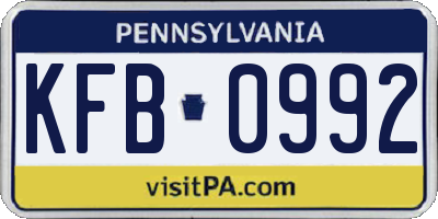 PA license plate KFB0992