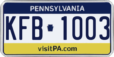 PA license plate KFB1003