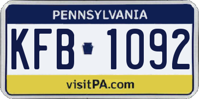 PA license plate KFB1092