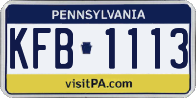 PA license plate KFB1113