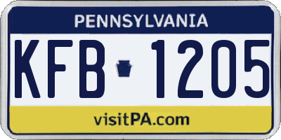 PA license plate KFB1205