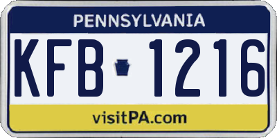 PA license plate KFB1216