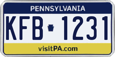 PA license plate KFB1231