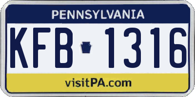 PA license plate KFB1316