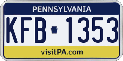 PA license plate KFB1353