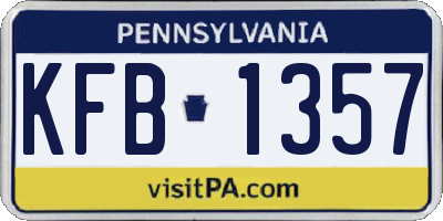PA license plate KFB1357