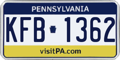 PA license plate KFB1362