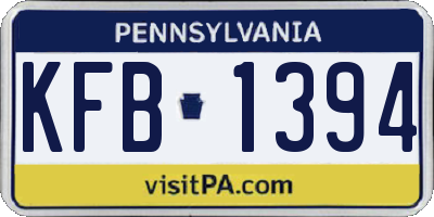 PA license plate KFB1394