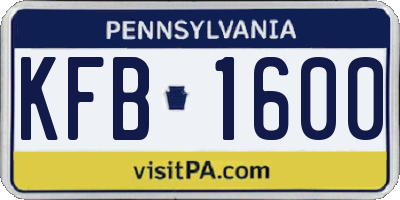 PA license plate KFB1600