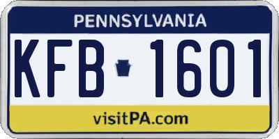 PA license plate KFB1601