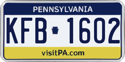 PA license plate KFB1602