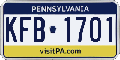 PA license plate KFB1701