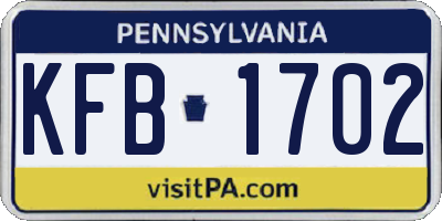 PA license plate KFB1702