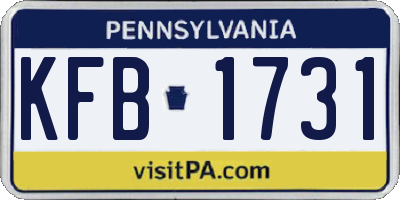 PA license plate KFB1731