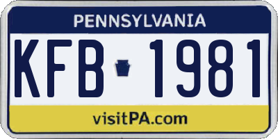 PA license plate KFB1981