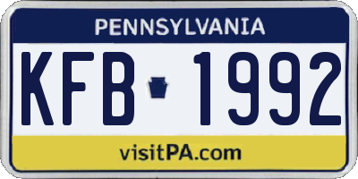 PA license plate KFB1992