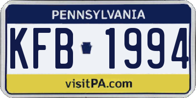PA license plate KFB1994