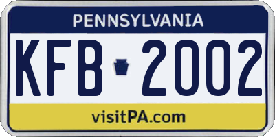 PA license plate KFB2002