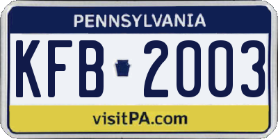 PA license plate KFB2003