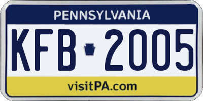 PA license plate KFB2005