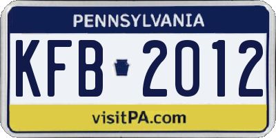 PA license plate KFB2012