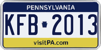 PA license plate KFB2013