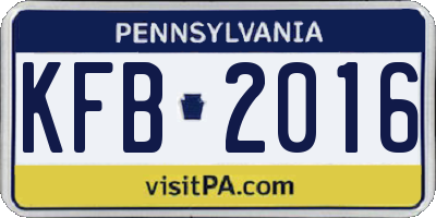 PA license plate KFB2016