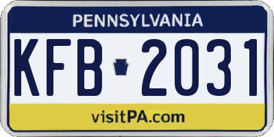 PA license plate KFB2031