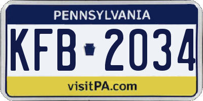 PA license plate KFB2034